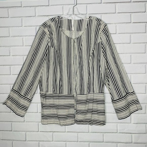 linen blend jacket NY Collection Woman navy blue white mixed stripes 2X women - Picture 8 of 8